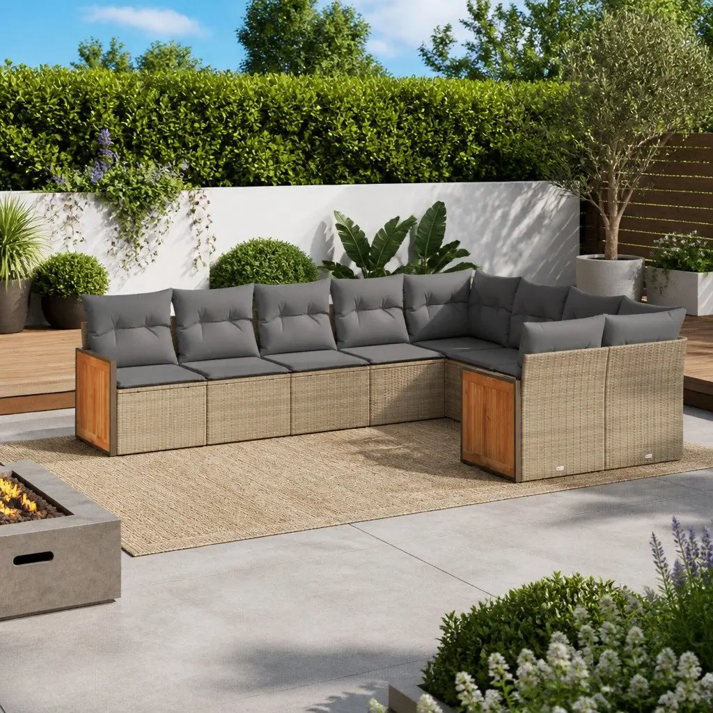 9 Piece Modular Outdoor Garden Sofa Set PE Rattan Construction Beige