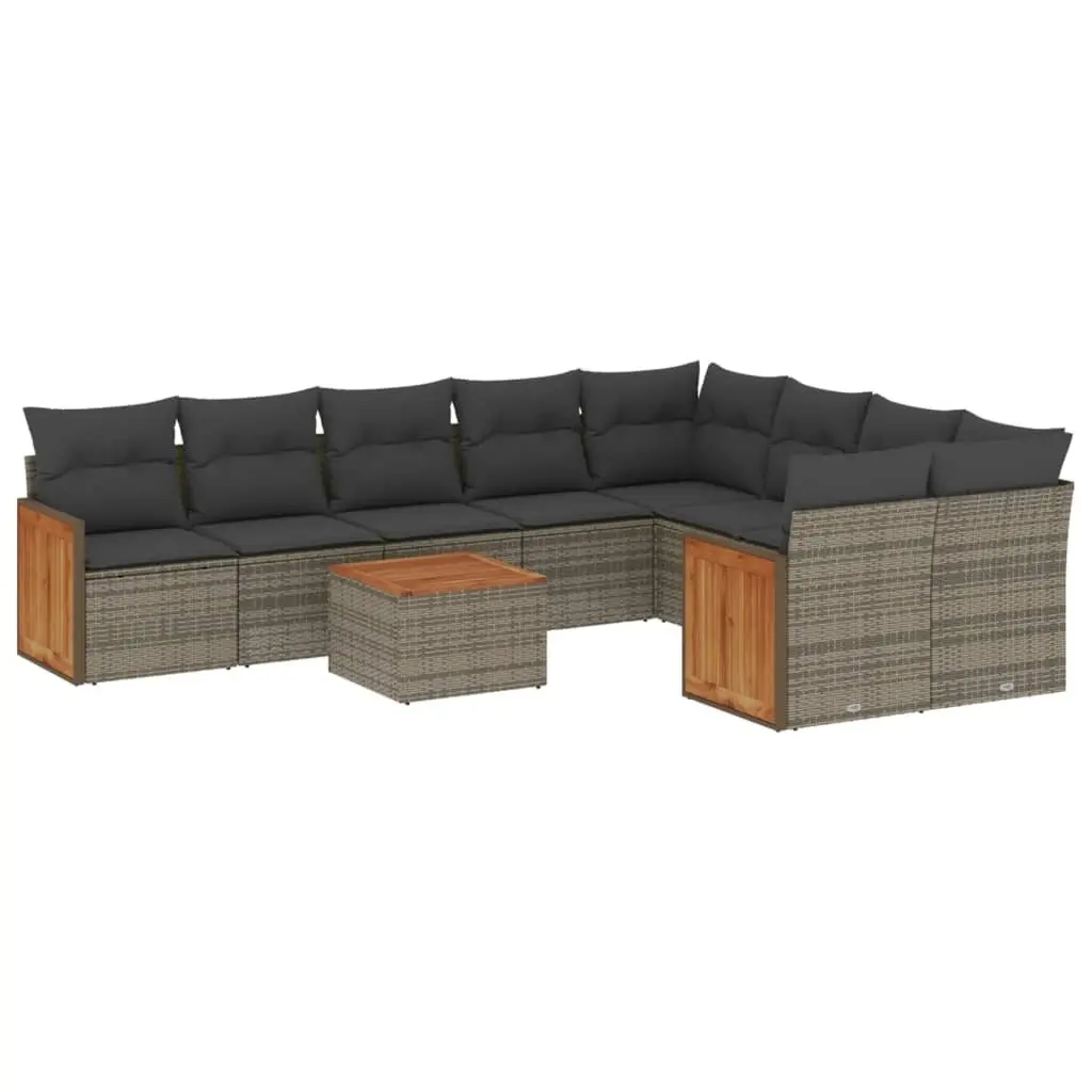 10 Piece Outdoor Garden Sofa Set Grey PE Poly Rattan Modular Patio Furniture