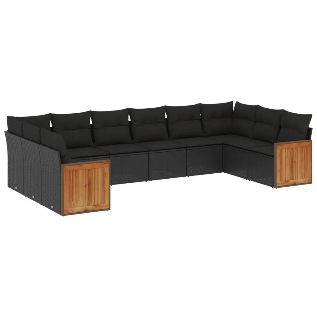 Modular Black Rattan Outdoor Furniture Set 10 Piece with Cushions for Patio and Garden