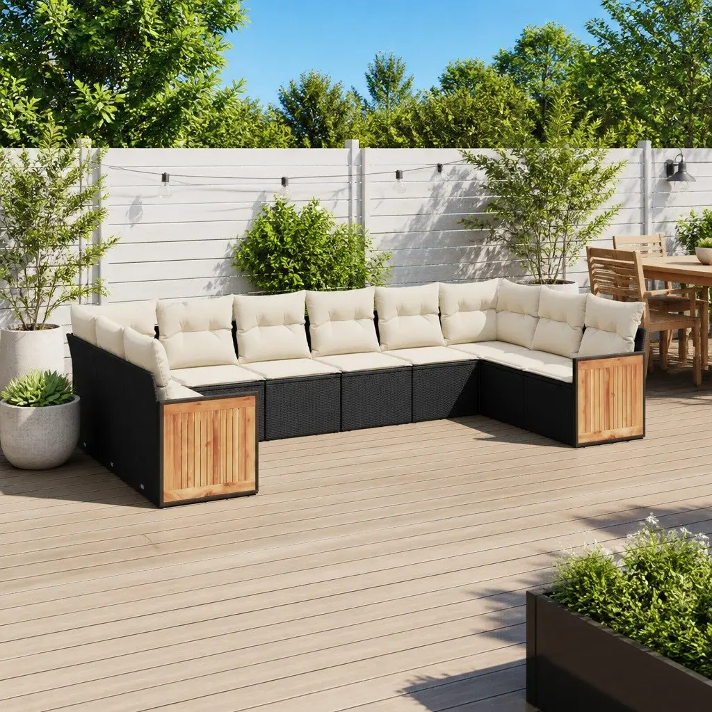 Garden Sofa Set PE Rattan 10 Piece Outdoor Furniture Patio Seating Black with Cushions