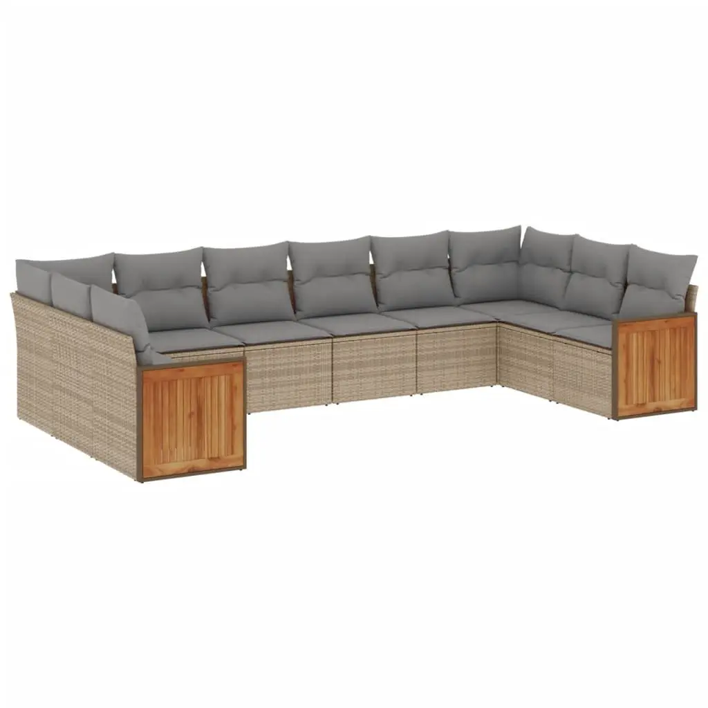 Garden Sofa Set PE Rattan 10 Piece Modular Outdoor Furniture Beige Cushions