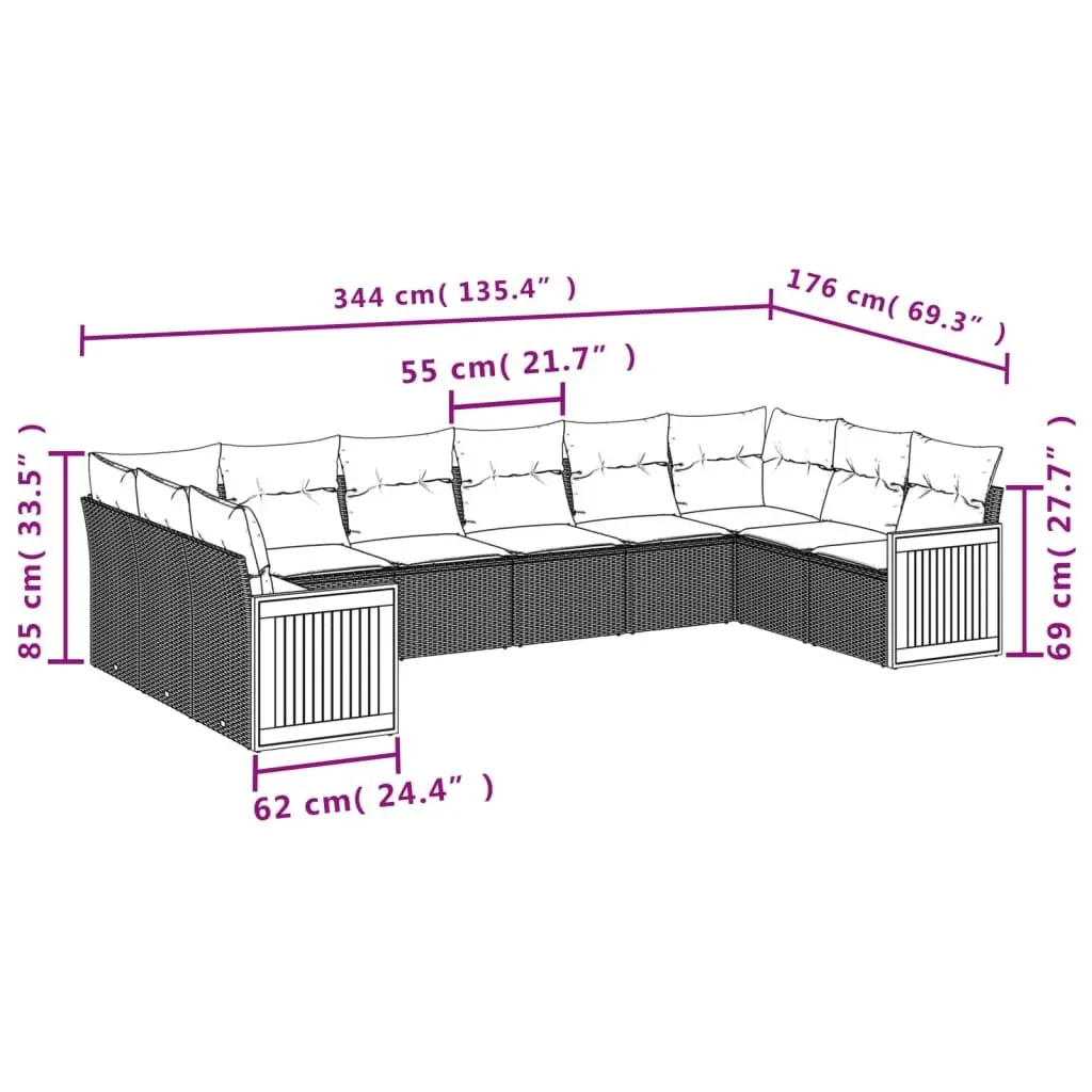 Garden Sofa Set PE Rattan 10 Piece Modular Outdoor Furniture Beige Cushions