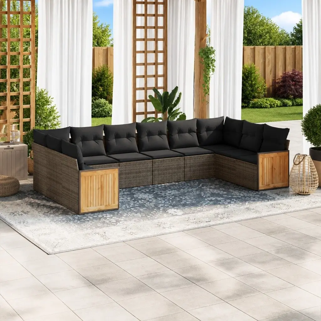 Garden Sofa Set PE Rattan Modular 10 Piece Outdoor Furniture Grey with Cushions