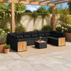 Functional 11 Piece Black Rattan Patio Sofa Set