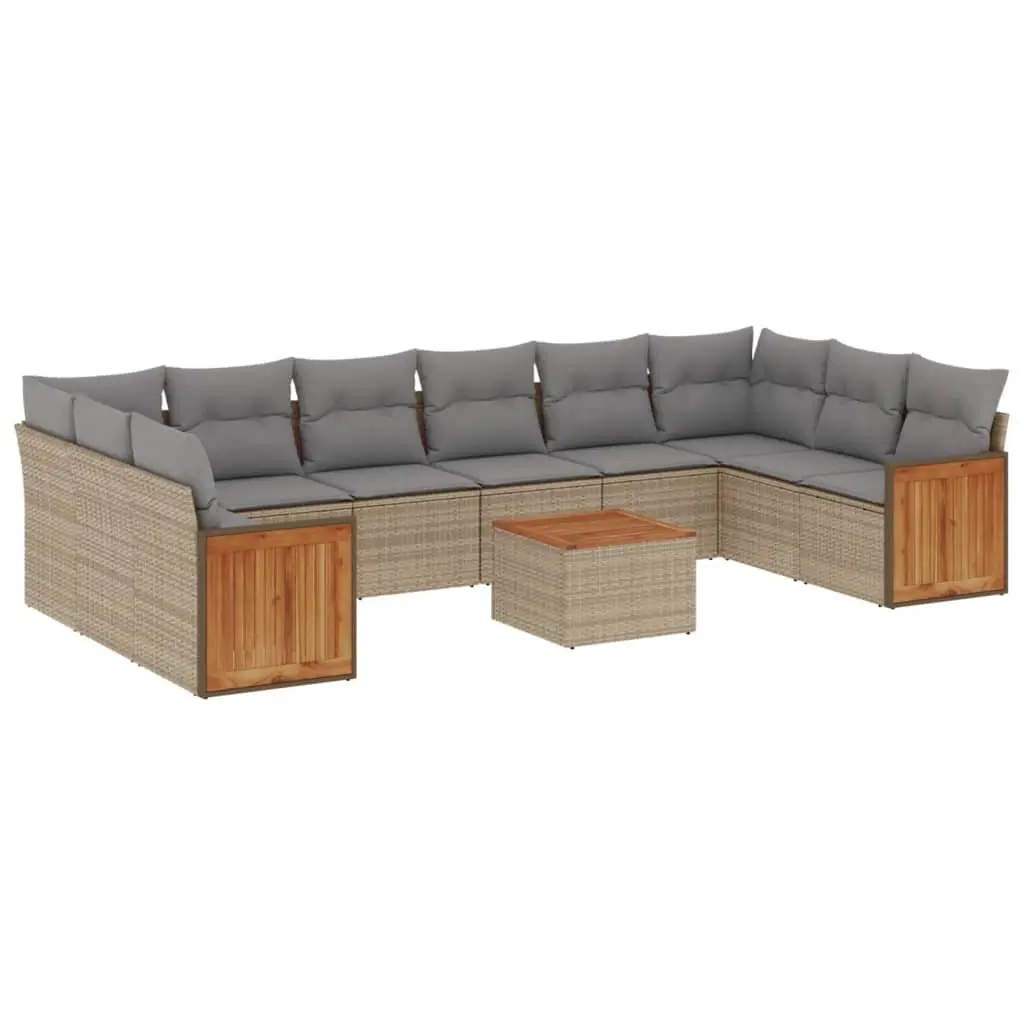 Garden Sofa Set Poly Rattan 11 Piece Outdoor Furniture Beige Patio Lounge