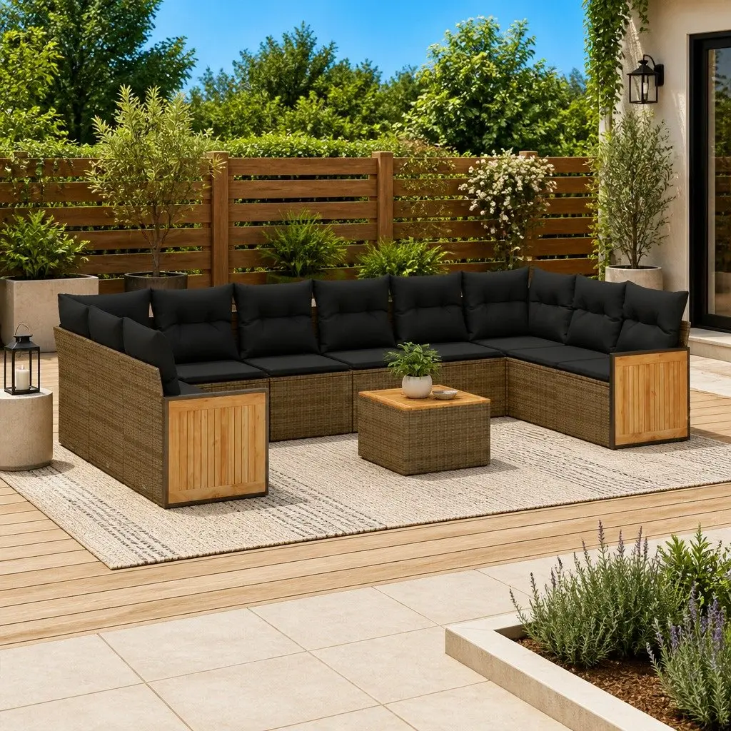 Garden Sofa Set 11 Piece Outdoor Furniture Grey Rattan Modular with Cushions