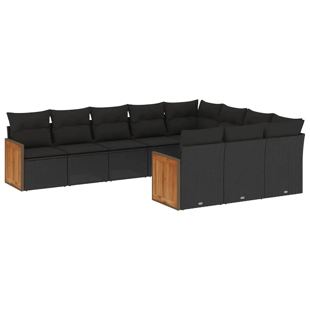 Garden Sofa Set PE Rattan Modular 10 Piece Outdoor Furniture Black Cushions