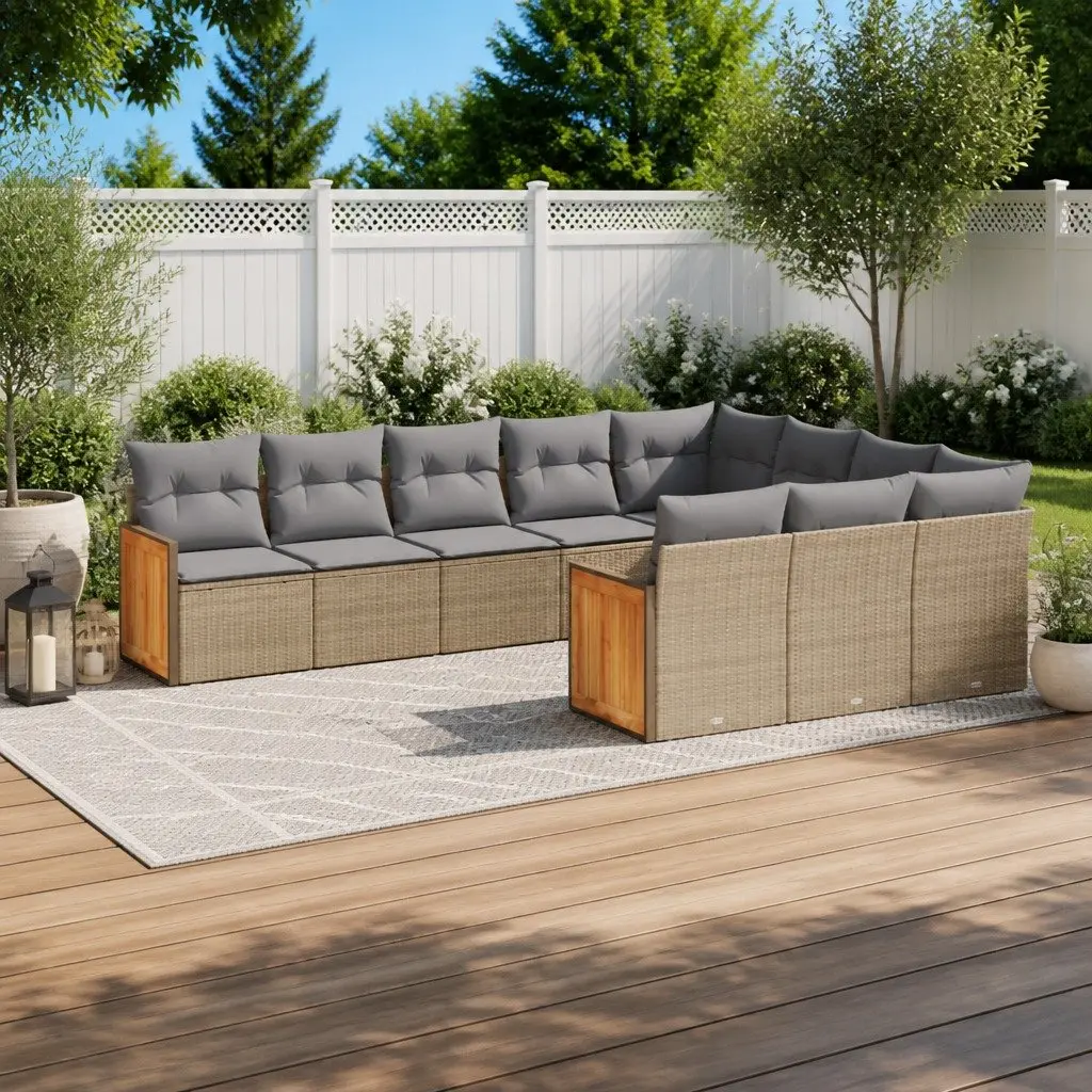 Modular Outdoor Sofa Set 10 Piece Beige PE Rattan with Cushions