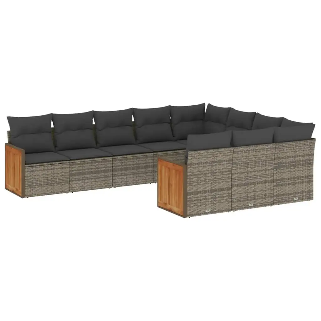 10 Piece Modular Outdoor Furniture Set Grey Cushioned PE Rattan Garden Sofa