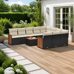 Outdoor Garden Sofa Set 11 Piece Black Poly Rattan Modular Patio Furniture with
