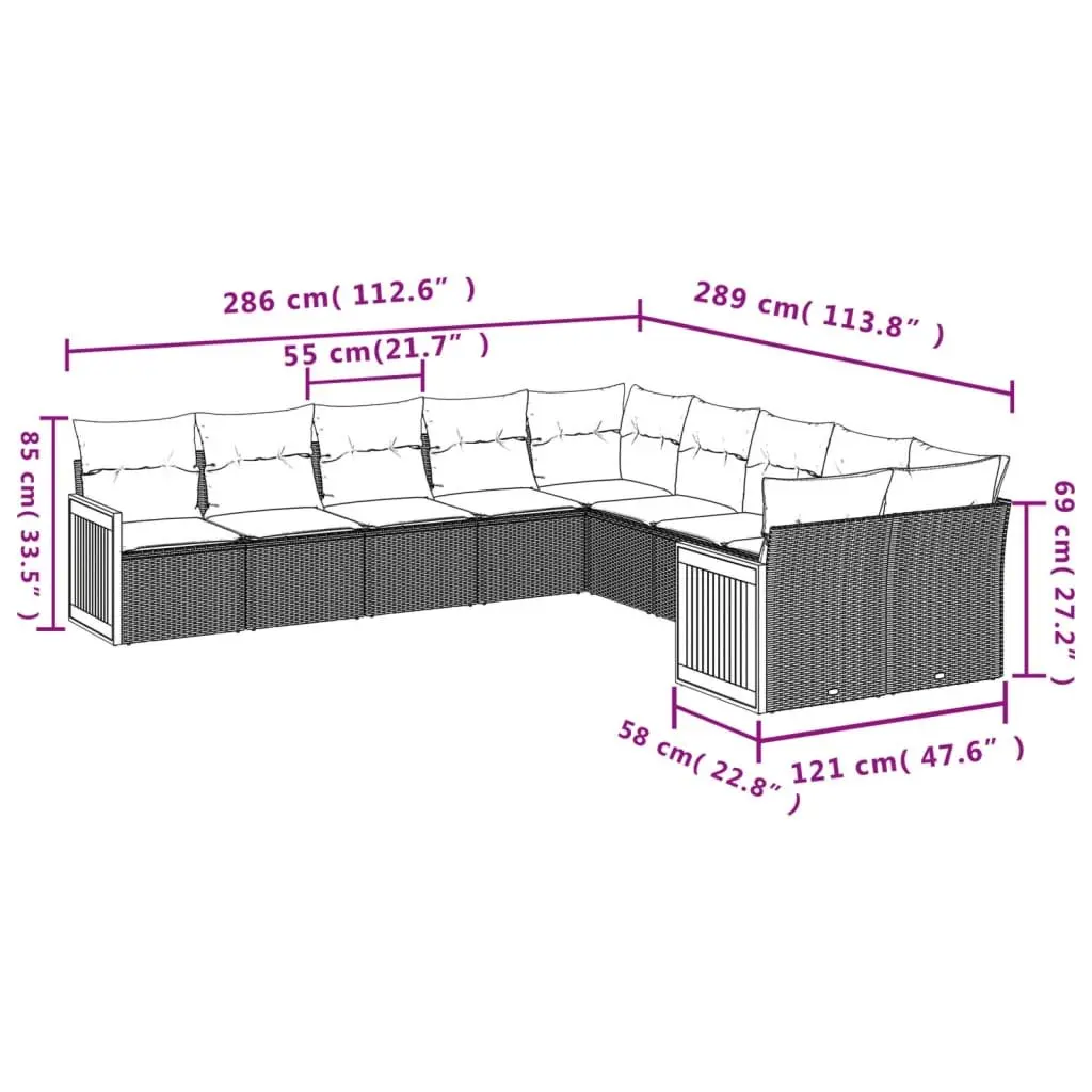 Garden Sofa Set 10 Piece Outdoor Furniture Black Patio Seating with Cushions