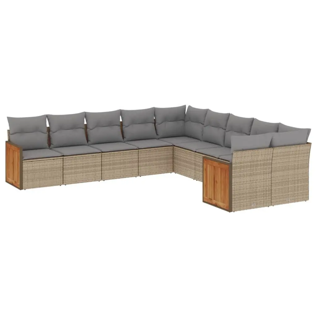Garden Sofa Set PE Rattan 10 Piece Outdoor Furniture Beige Cushions Patio Lounge