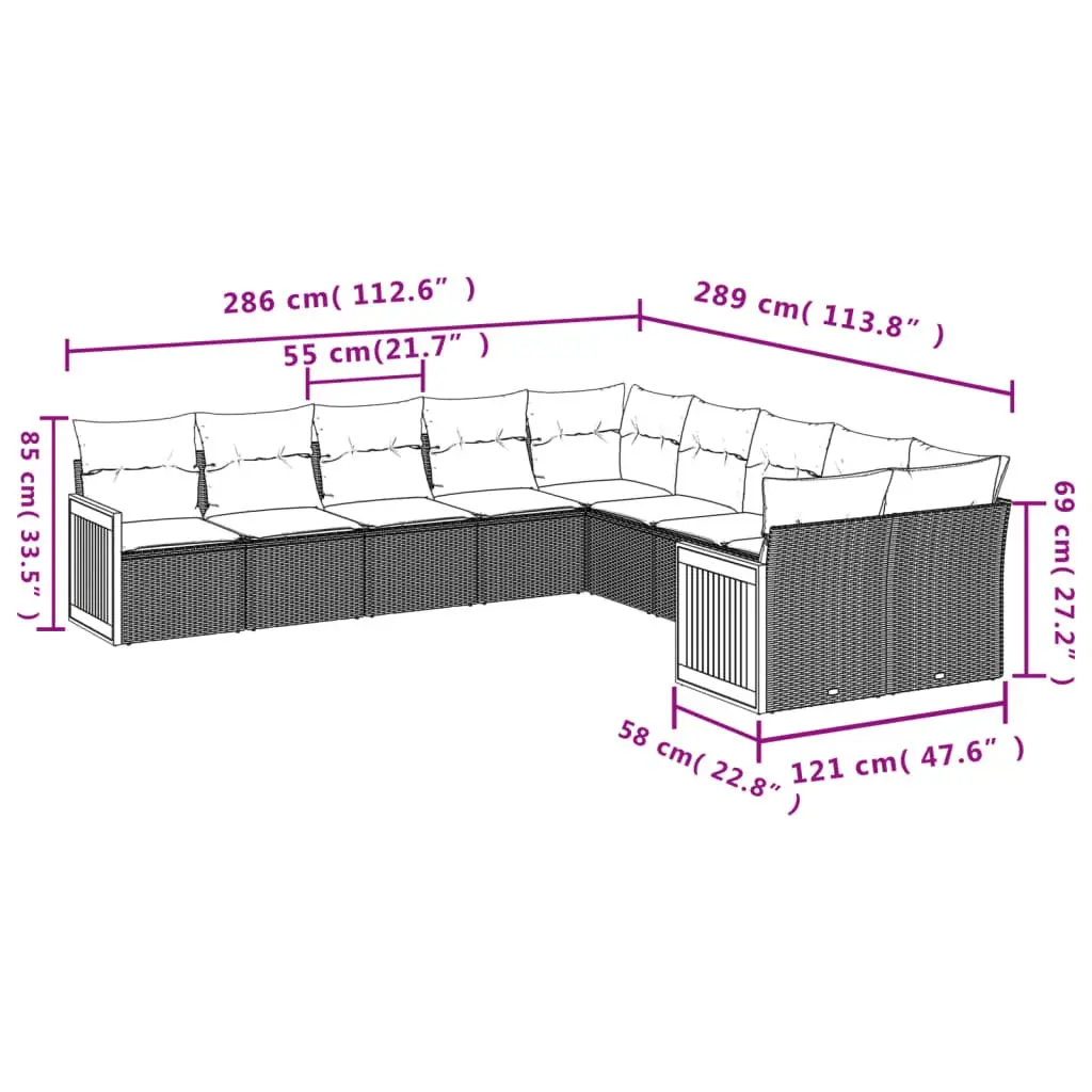 Garden Sofa Set 10 Piece Outdoor Furniture Patio Lounge Grey Rattan Cushions
