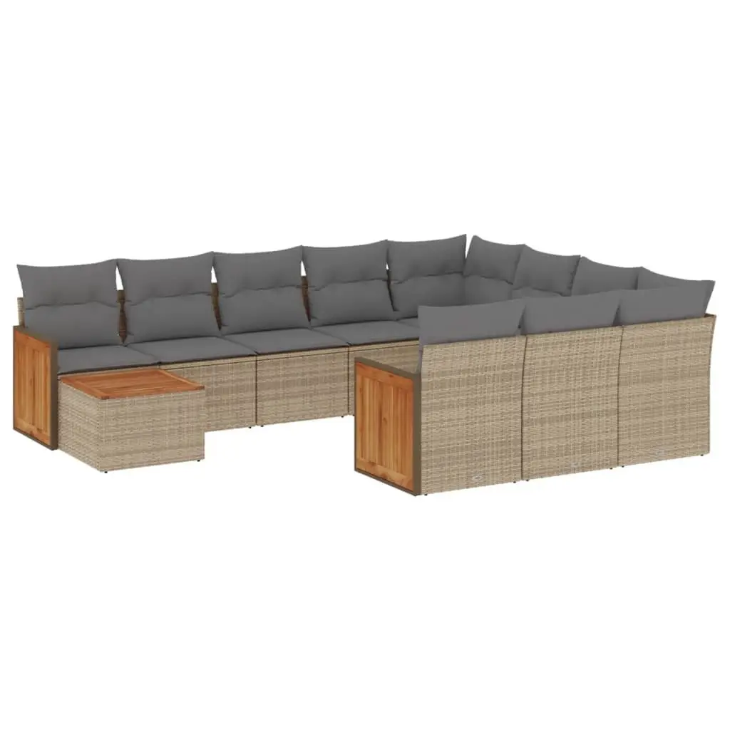 Garden Sofa Set 11 Piece Outdoor Furniture Patio Sectional with Cushions Beige