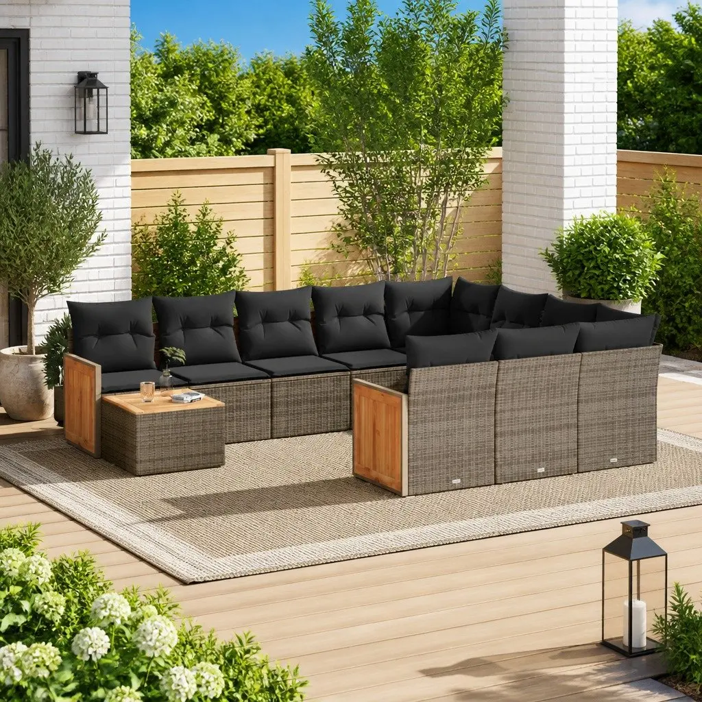 Garden Sofa Set Modular PE Rattan 11 Piece Outdoor Furniture Grey with Cushions