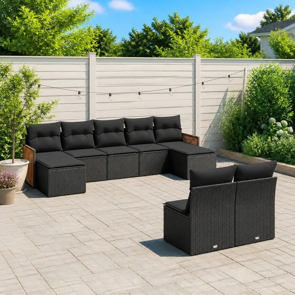 Garden Sofa Set 9 Piece Outdoor Furniture Patio Seating Black with Cushions