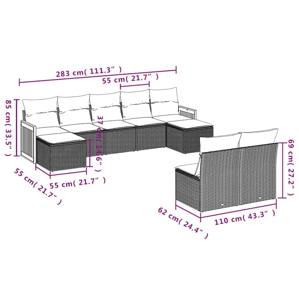 Garden Sofa Set 9 Piece Outdoor Furniture Patio Seating Black with Cushions