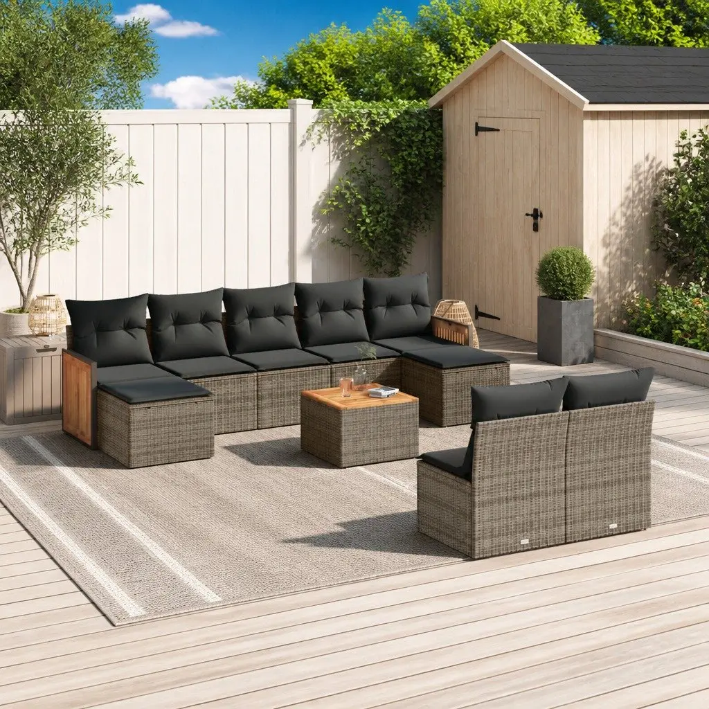 10 Piece Garden Sofa Set PE Rattan Modular Outdoor Furniture with Cushions Grey