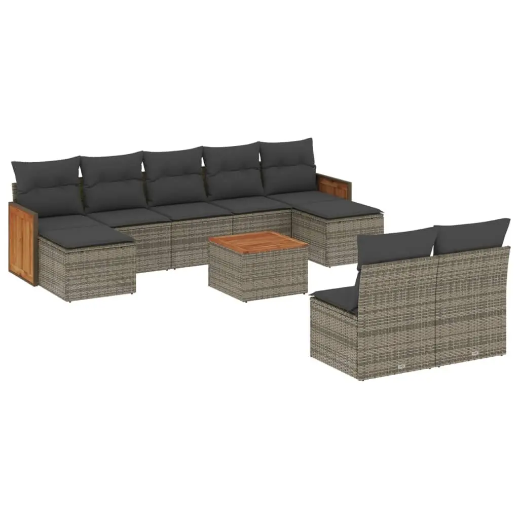 10 Piece Garden Sofa Set PE Rattan Modular Outdoor Furniture with Cushions Grey