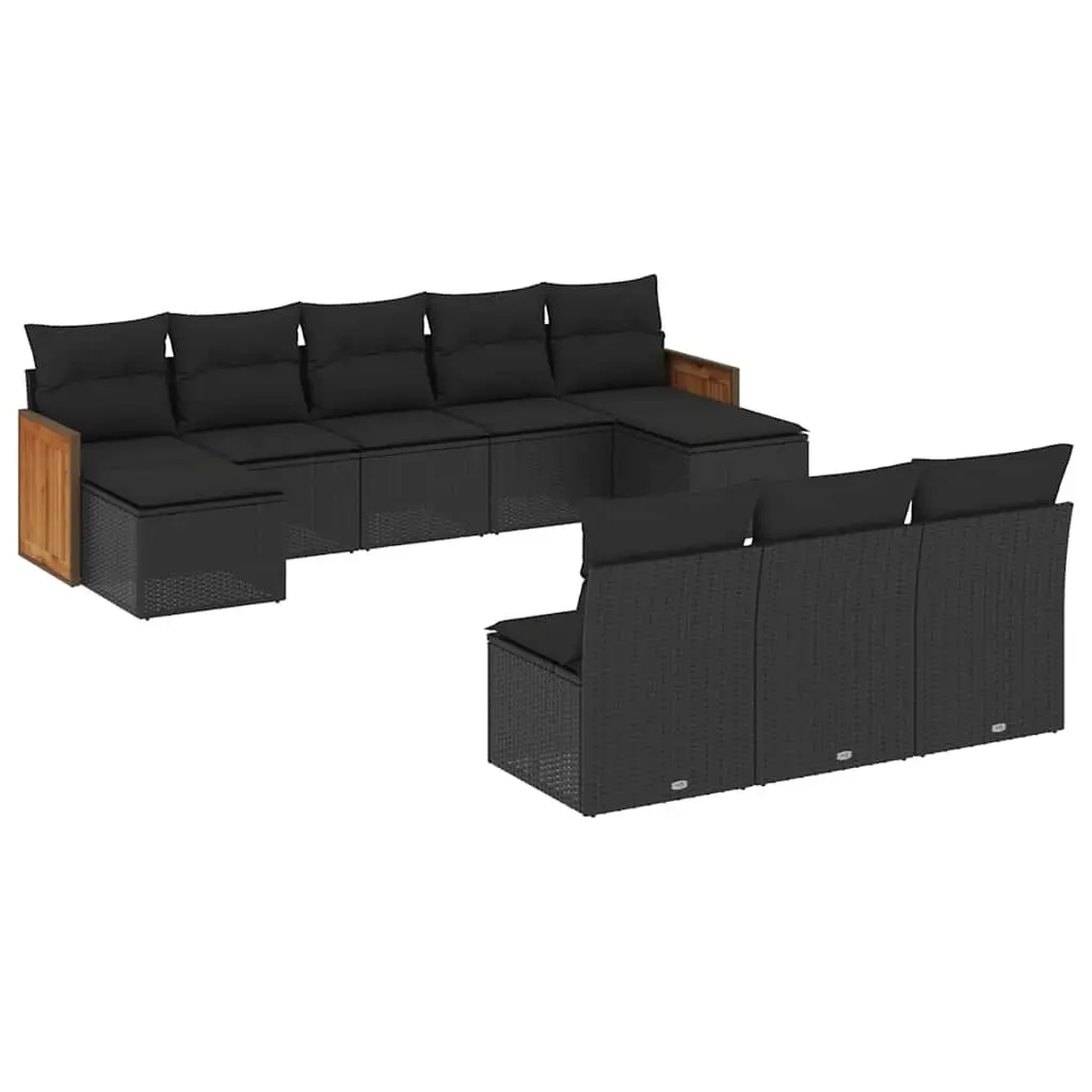 Outdoor Rattan Sofa Set 10 Piece Modular Black Patio Furniture Seating