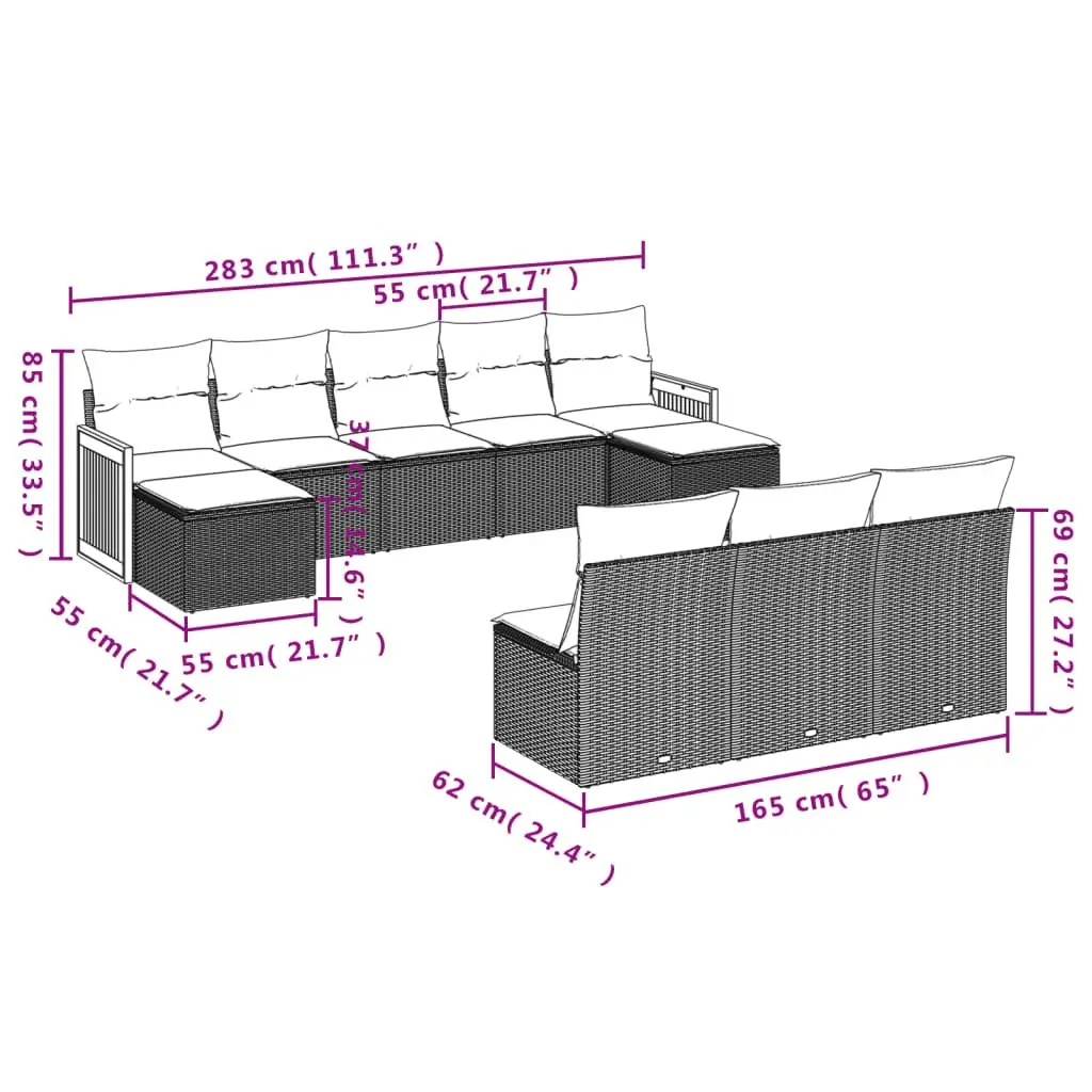 Garden Sofa Set 10 Piece Outdoor Furniture Black Poly Rattan Modular Patio