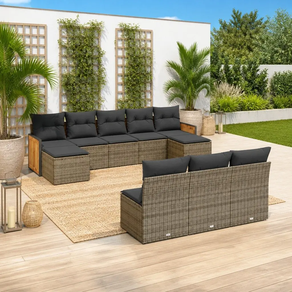 Garden Sofa Set 10 Piece Outdoor Furniture Grey Poly Rattan Patio Sectional
