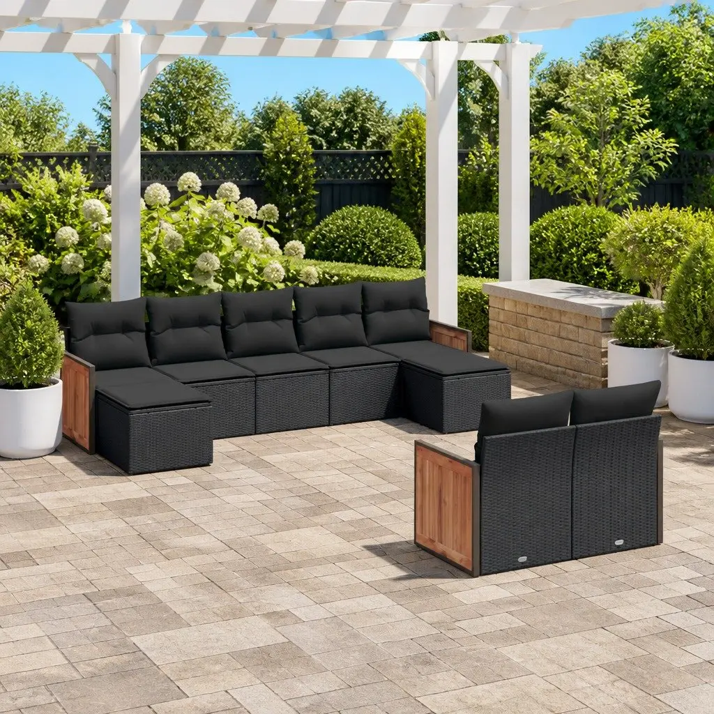 Garden Sofa Set PE Rattan Modular 9 Piece Outdoor Furniture with Cushions Black