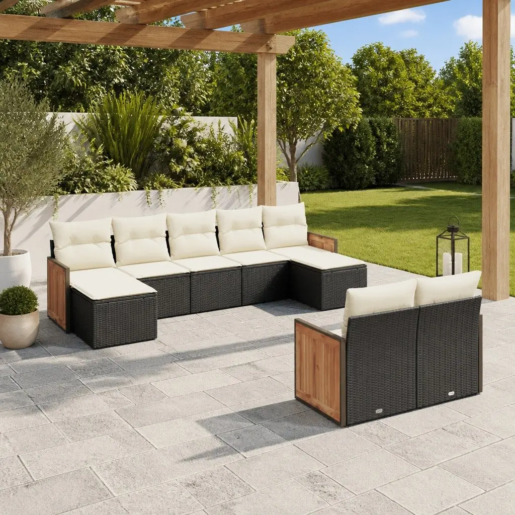 Garden Sofa Set PE Rattan Modular 9 Piece Outdoor Furniture Black with Cushions