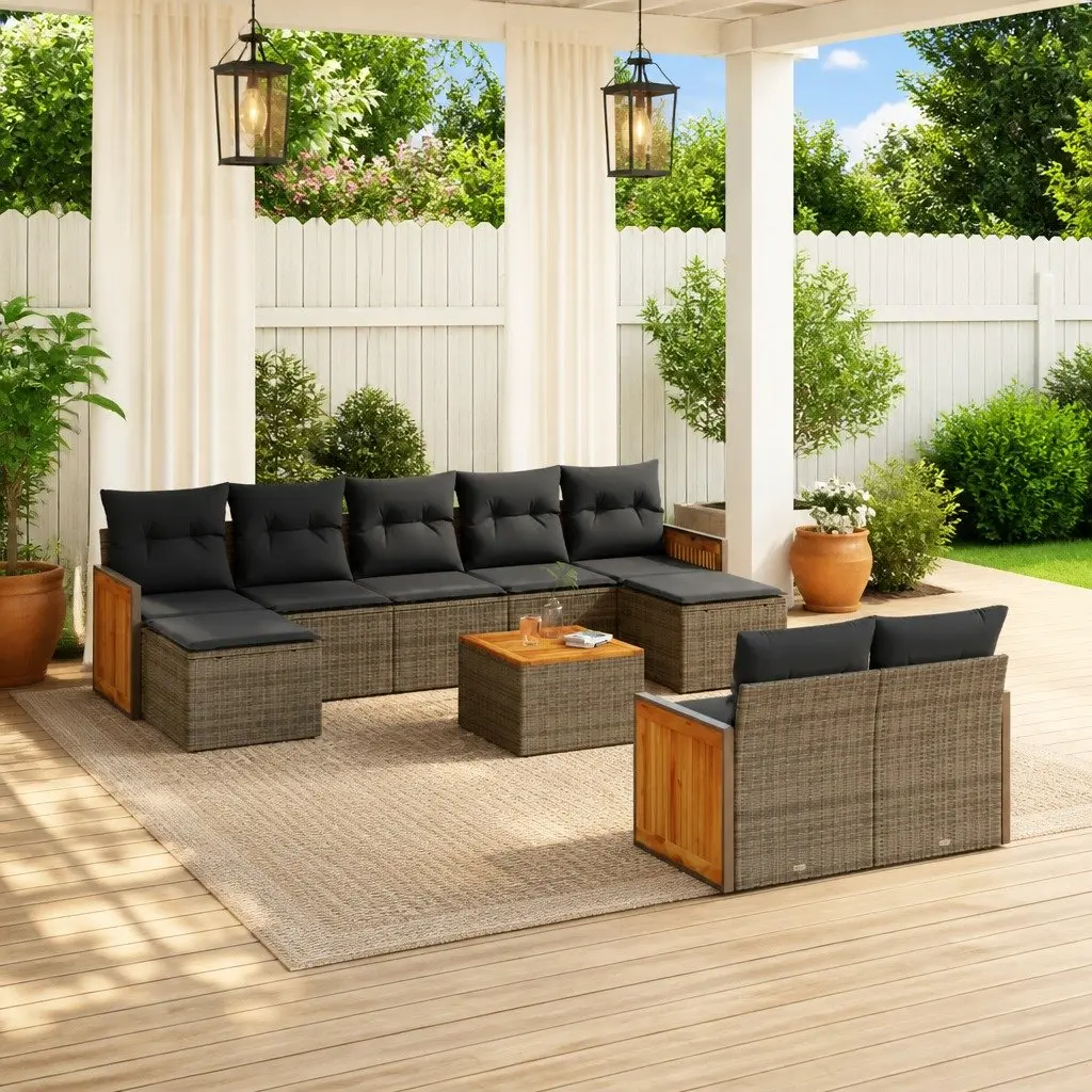 Garden Sofa Set 10 Piece Outdoor Furniture Grey with Cushions Patio Conversation