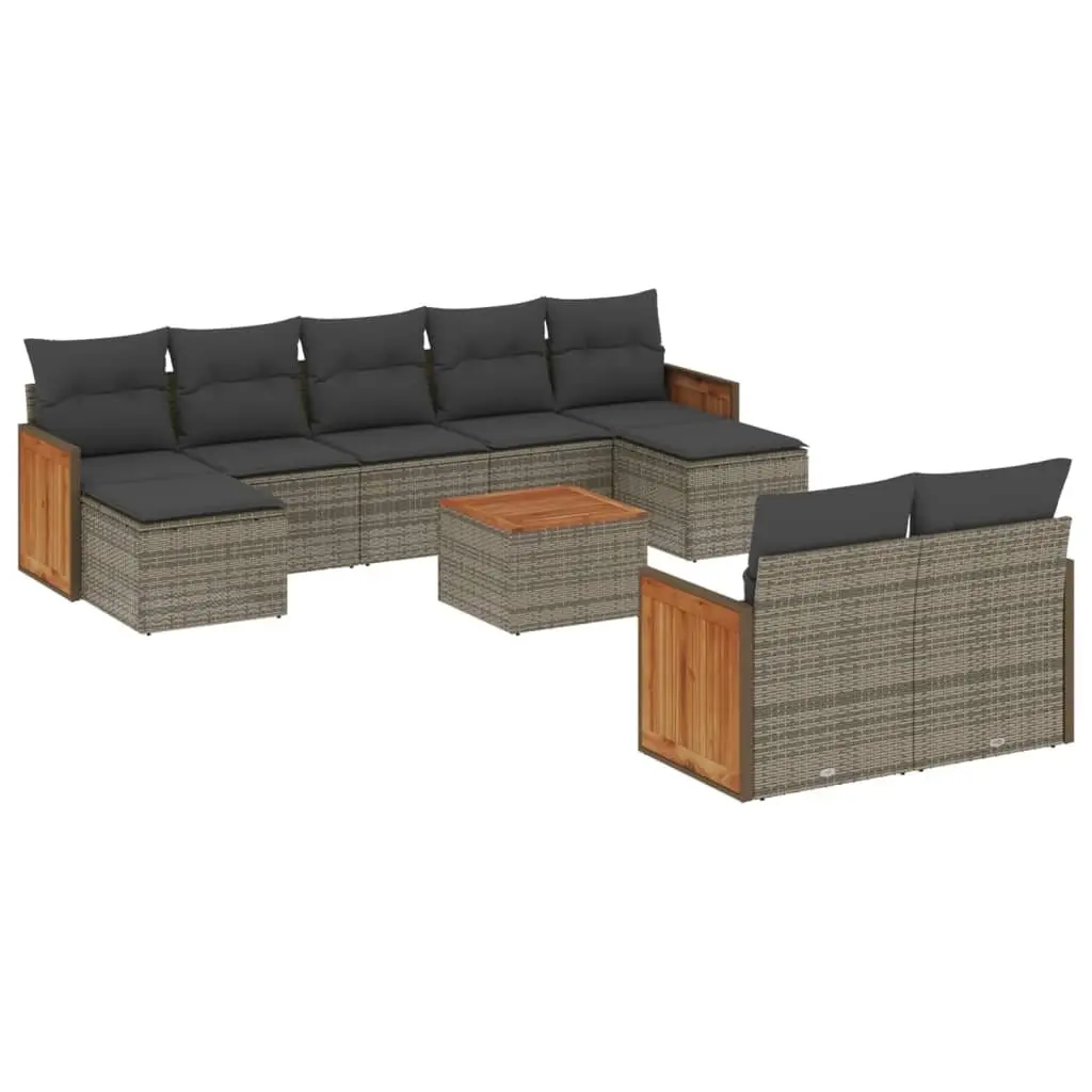 Garden Sofa Set 10 Piece Outdoor Furniture Grey with Cushions Patio Conversation