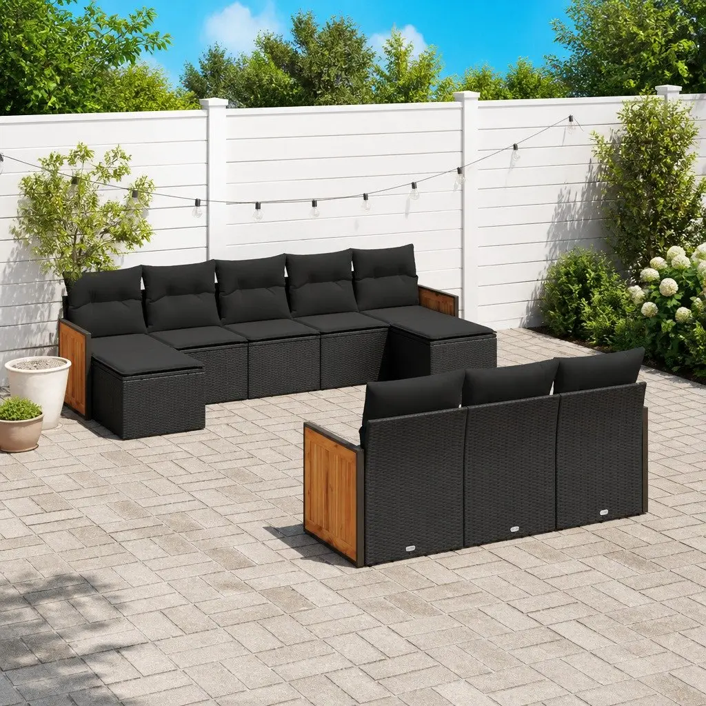 10 Piece Garden Sofa Set PE Rattan Outdoor Furniture Patio Lounge Black