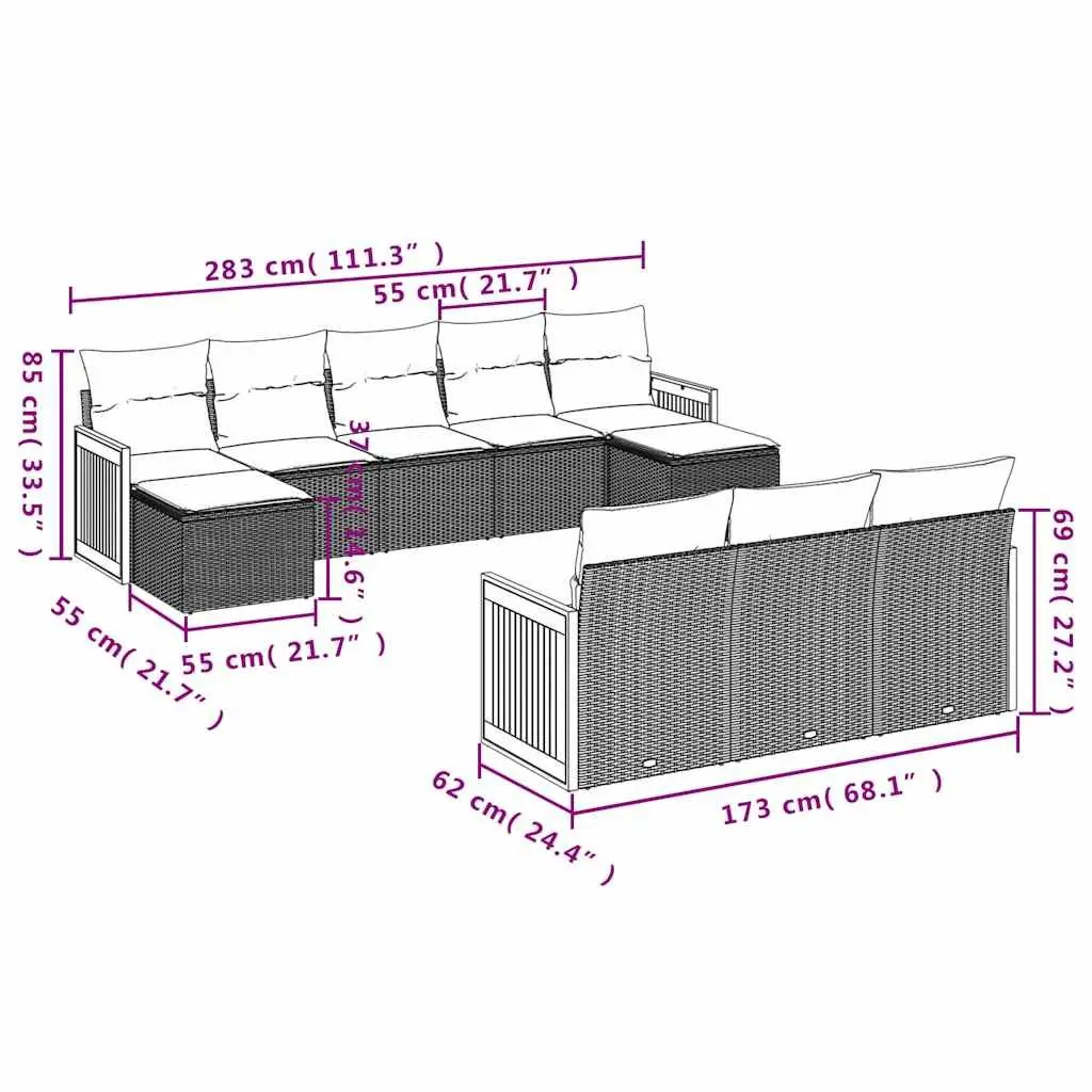 10 Piece Garden Sofa Set PE Rattan Outdoor Furniture Patio Lounge Black