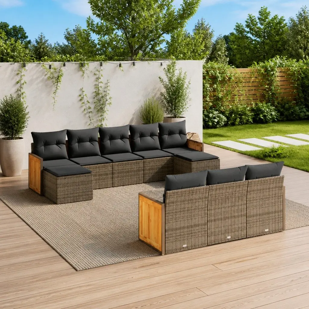 Garden Sofa Set PE Rattan 10 Piece Outdoor Furniture Grey Cushioned Modular