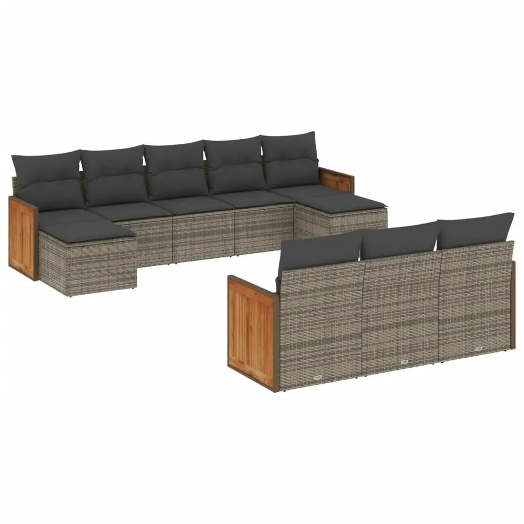 Garden Sofa Set PE Rattan 10 Piece Outdoor Furniture Grey Cushioned Modular