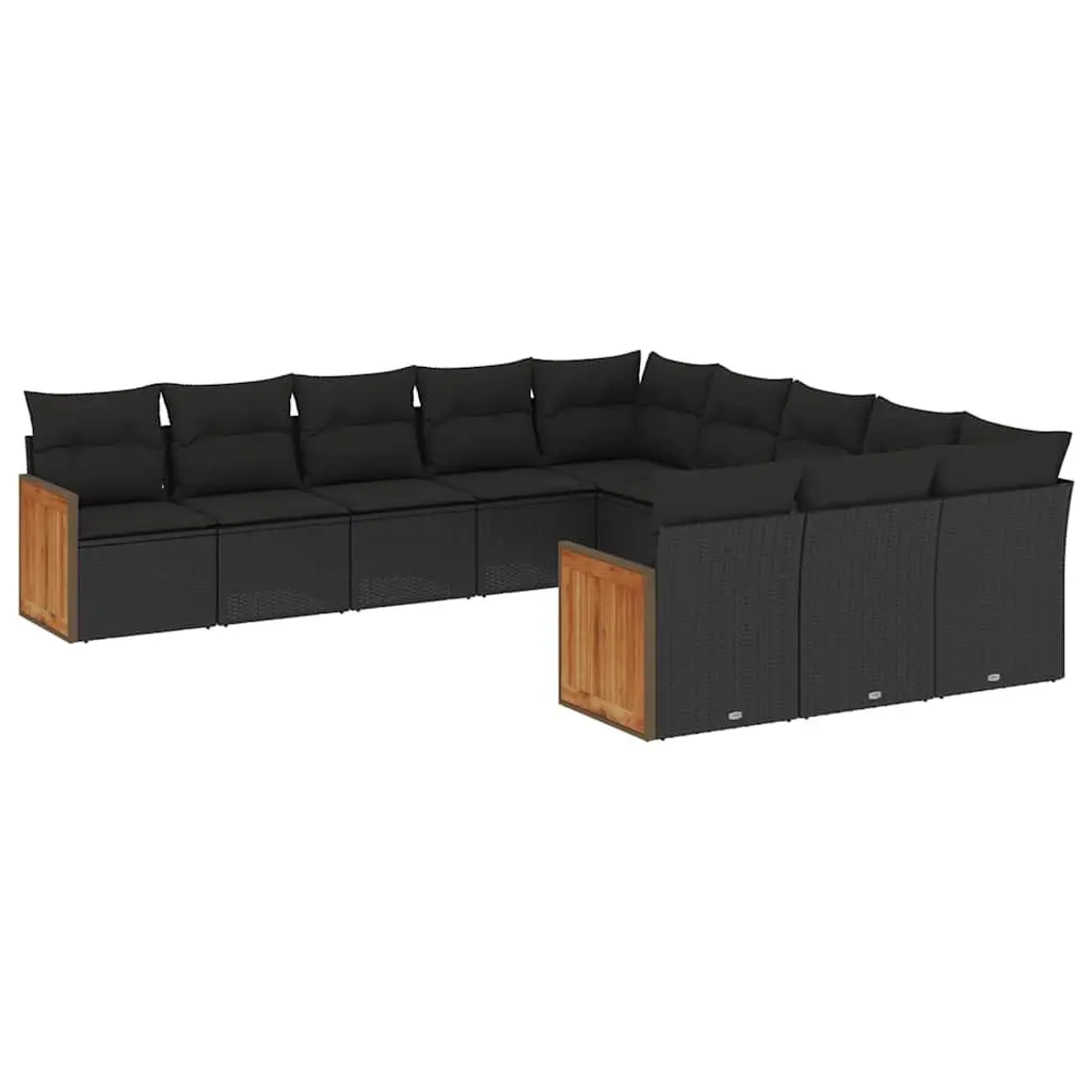 11 Piece Modular Outdoor Sofa Set with Cushions in Black PE Rattan for Patio Lounge
