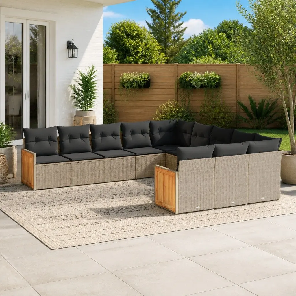 Garden Sofa Set Poly Rattan 11 Piece Outdoor Furniture Grey Modular