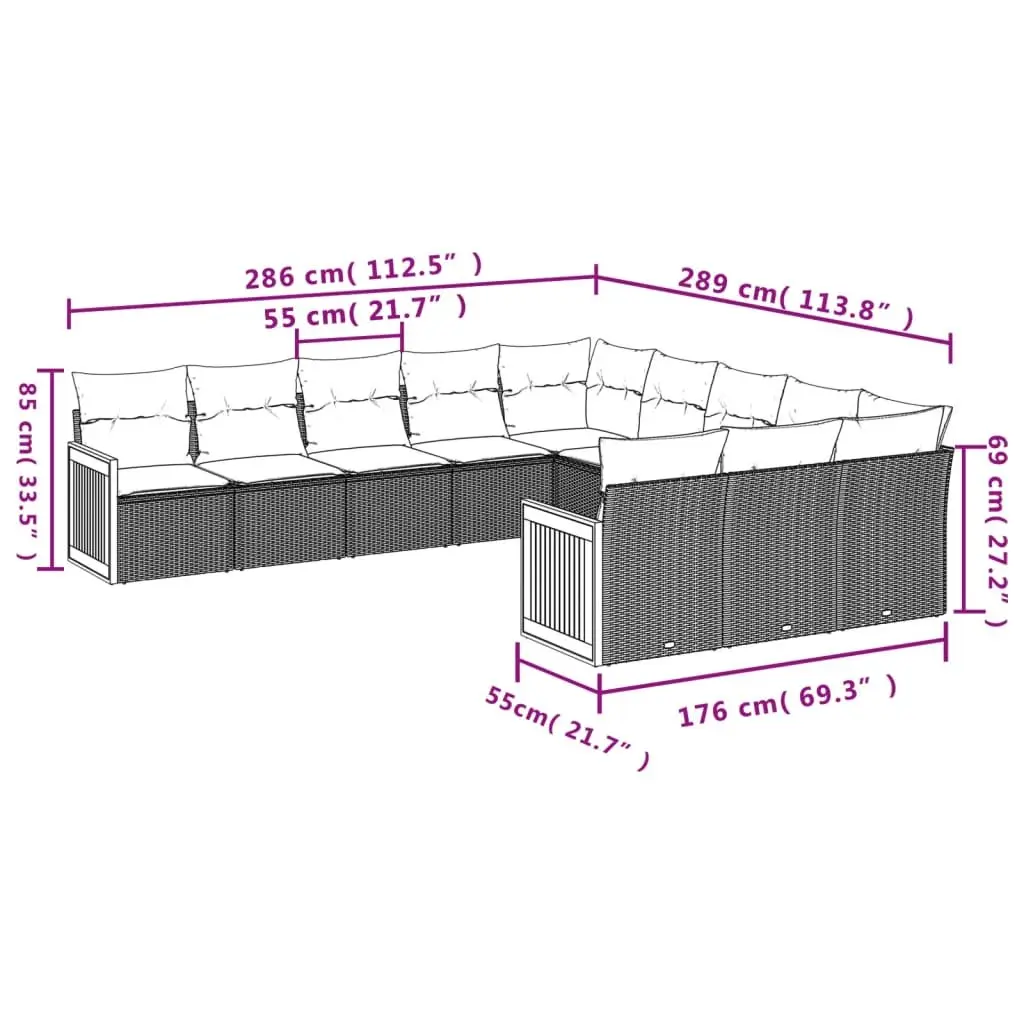 Garden Sofa Set Poly Rattan 11 Piece Outdoor Furniture Grey Modular