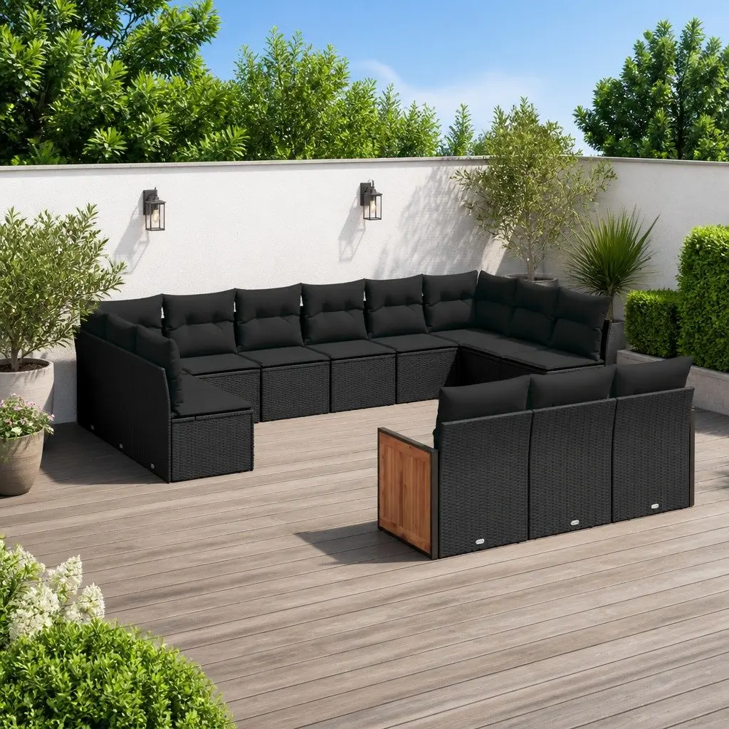 Garden Sofa Set Modular PE Rattan 13 Piece Outdoor Furniture Black