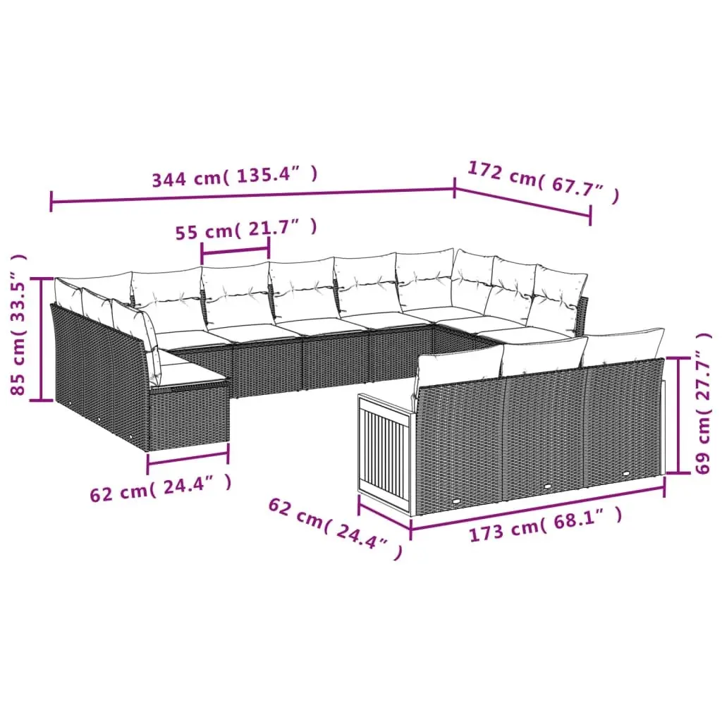 Garden Sofa Set 13 Piece Outdoor Patio Furniture Black Poly Rattan with Cushions