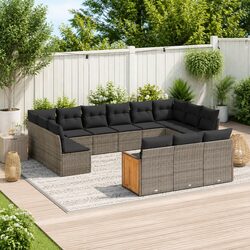 Garden Sofa Set 13 Piece Outdoor Furniture Grey Poly Rattan Patio Seating with
