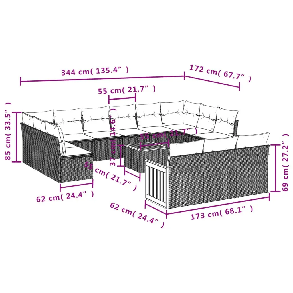 Garden Sofa Set PE Rattan Modular 14 Piece Outdoor Furniture Grey