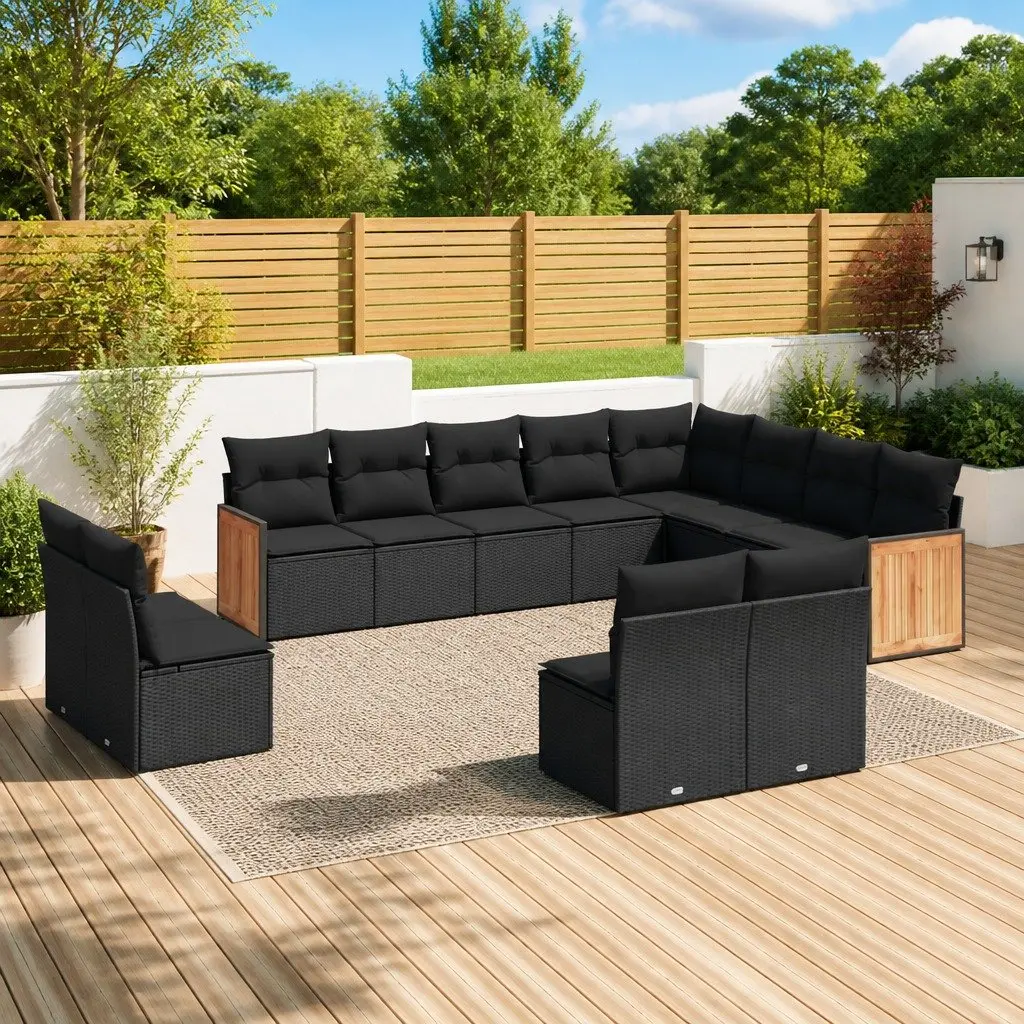 Garden Sofa Set PE Rattan 12 Piece Outdoor Furniture Modular Black