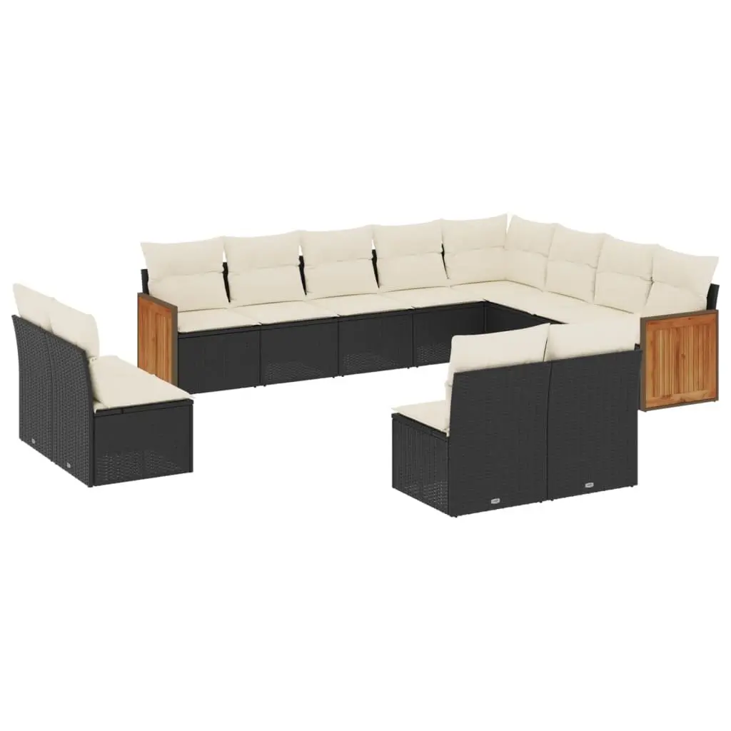 Garden Sofa Set PE Rattan Modular 12 Piece Outdoor Furniture Black with Cushions