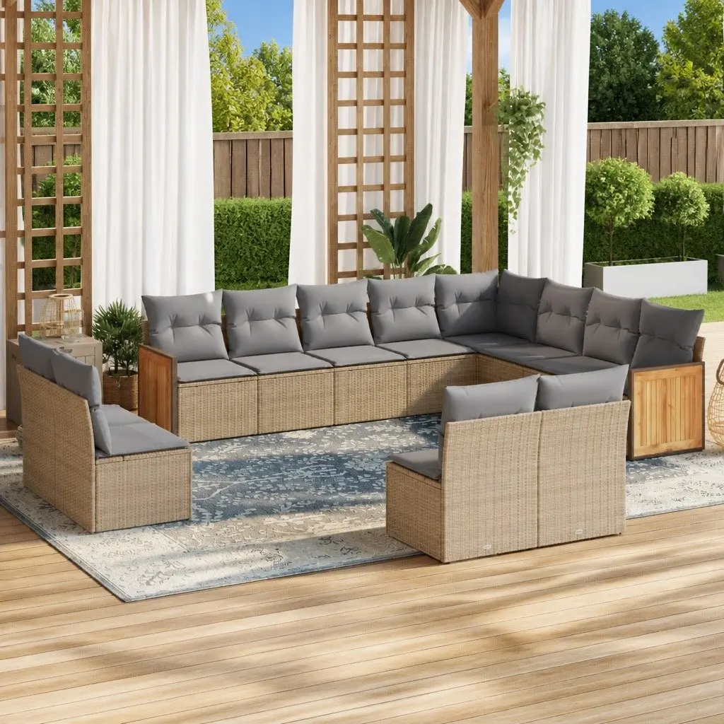 Garden Sofa Set PE Rattan Modular 12 Piece Outdoor Furniture Beige with Cushions