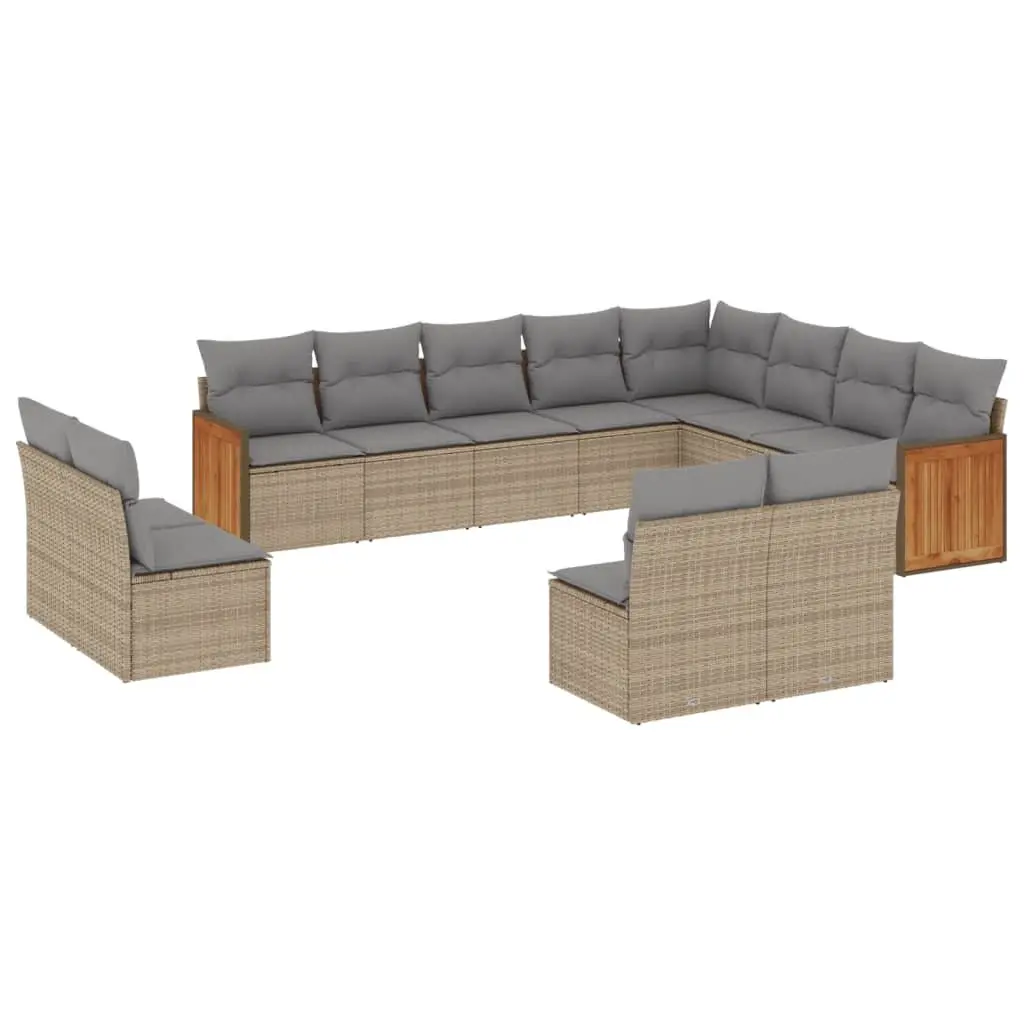 Garden Sofa Set PE Rattan Modular 12 Piece Outdoor Furniture Beige with Cushions