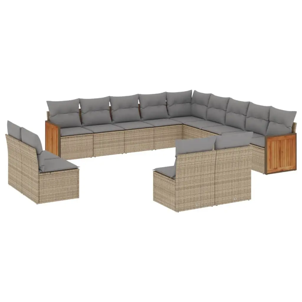 Garden Sofa Set PE Rattan 13 Piece Modular Outdoor Furniture Beige Cushions