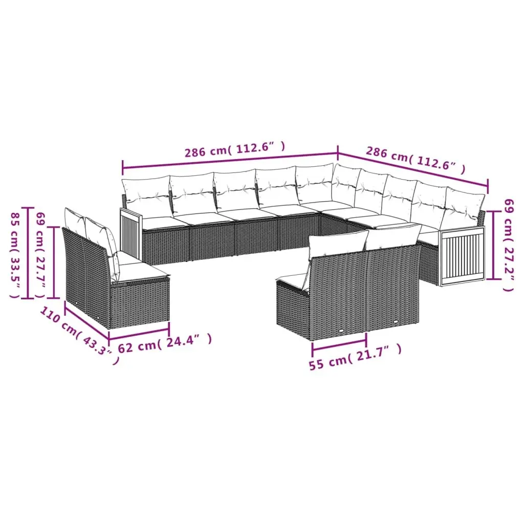 Garden Sofa Set 13 Piece Outdoor Furniture Patio Seating Grey Rattan with