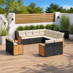 Garden Sofa Set 11 Piece Outdoor Furniture Patio Rattan Sectional Black Cushions