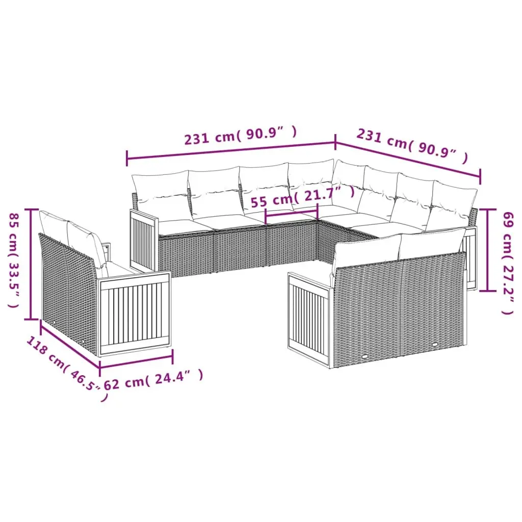 Garden Sofa Set Poly Rattan 11 Piece Outdoor Patio Furniture Beige