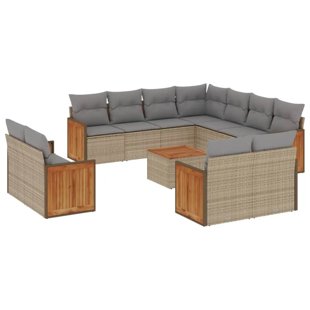 Garden Sofa Set 12 Piece Outdoor Furniture Beige Poly Rattan Patio Modular
